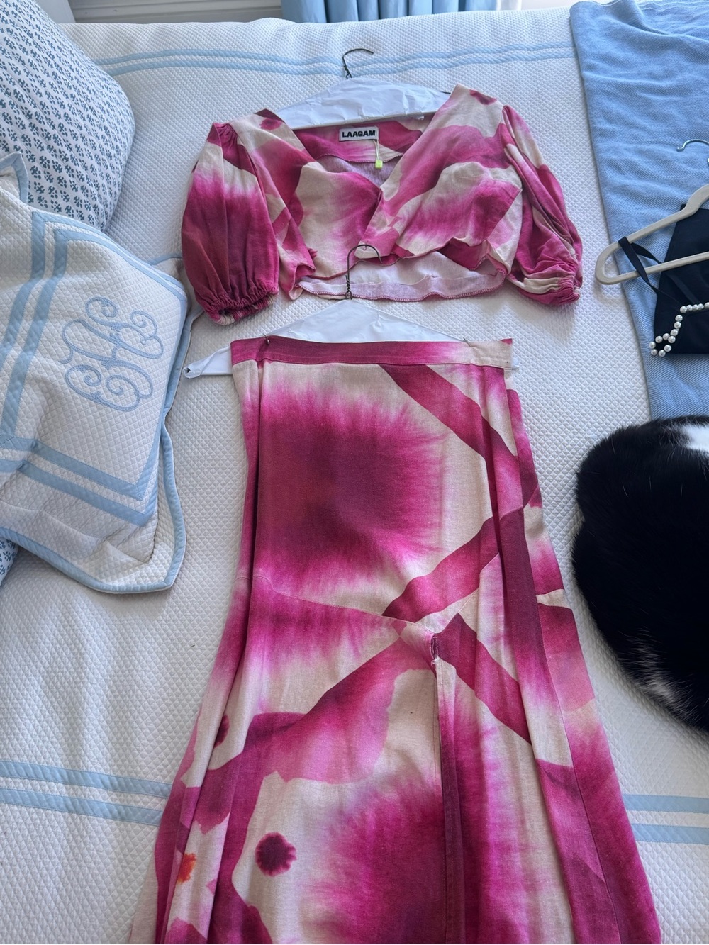 Laagam Pink Tie-Dye Maxi Skirt Set - Pink & Cream